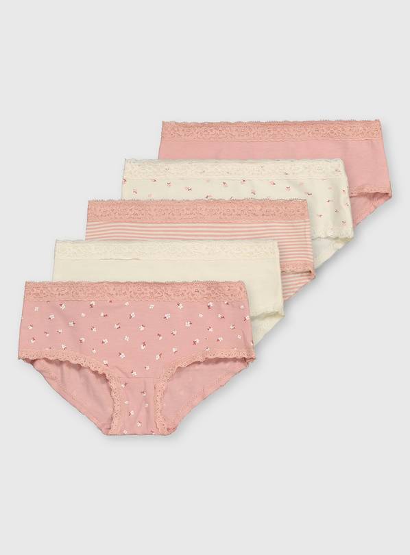 Pink & Cream Shorts-Style Briefs 5 Pack - 5-6 years